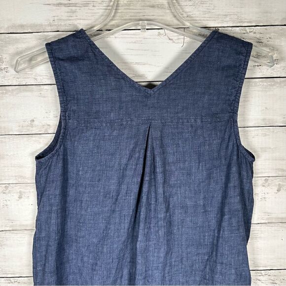 Tahari Womens Dress Shift Blue Linen Buttons Sleeveless XS V-Neck Summer Travel - Picture 5 of 7